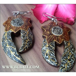 Balinese Exotic Earrings Wood Carved Painting